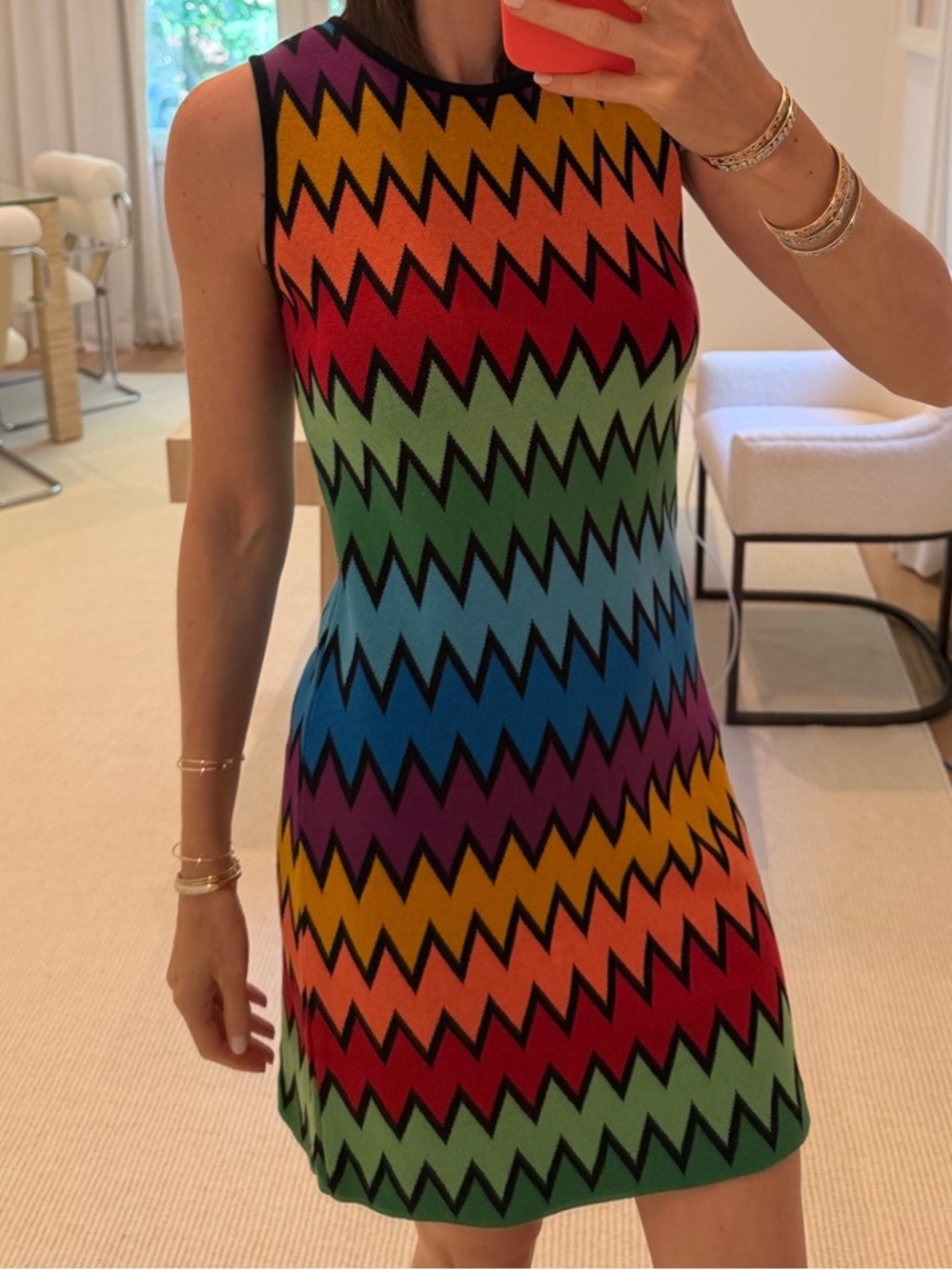 Sleeveless Multicolor Zigzag Mini Dress